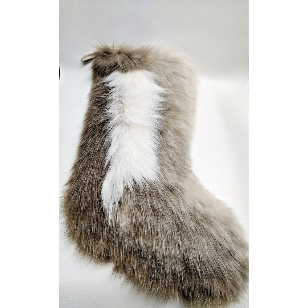 Faux Fur Threshold Christmas Stocking Brown Gray White Acrylic & Polyester 19"T
